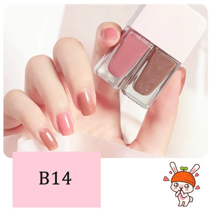 Blushimmer 2-in-1 candy color nail polish with water-based formula, quick-drying, waterproof, and long-lasting for manicures.