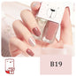 Blushimmer 2-in-1 candy color nail polish with bright, water-based formula and quick-dry, waterproof finish on neatly manicured nails.