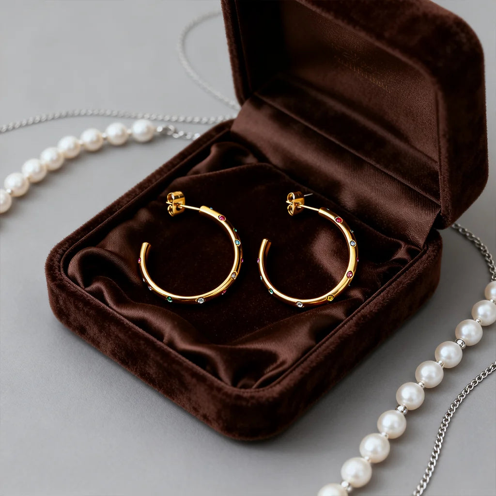 Daidan Simple Girls Huggie Hoop Earrings Round Sterling Silver with Gold Plate and Zircon Trendy Wedding Jewelry