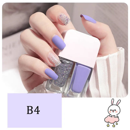 Blushimmer 2-in-1 candy color nail polish bottle with bright, water-based quick-dry waterproof formula and colorful design.