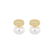 ED68563 New French Simple Superior Sense Micro-inset Zircon Bean Oval Pearl Earrings Elegant Simple Earrings