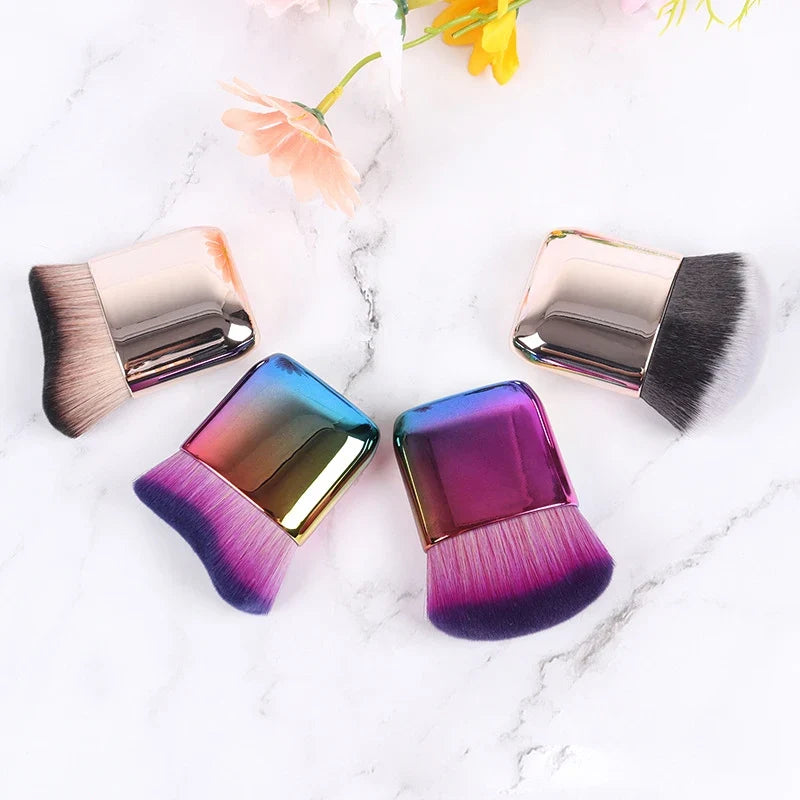 Blushimmer big angled foundation makeup brush for liquid bronzer and powder, portable cosmetic tool with wavy bristles.