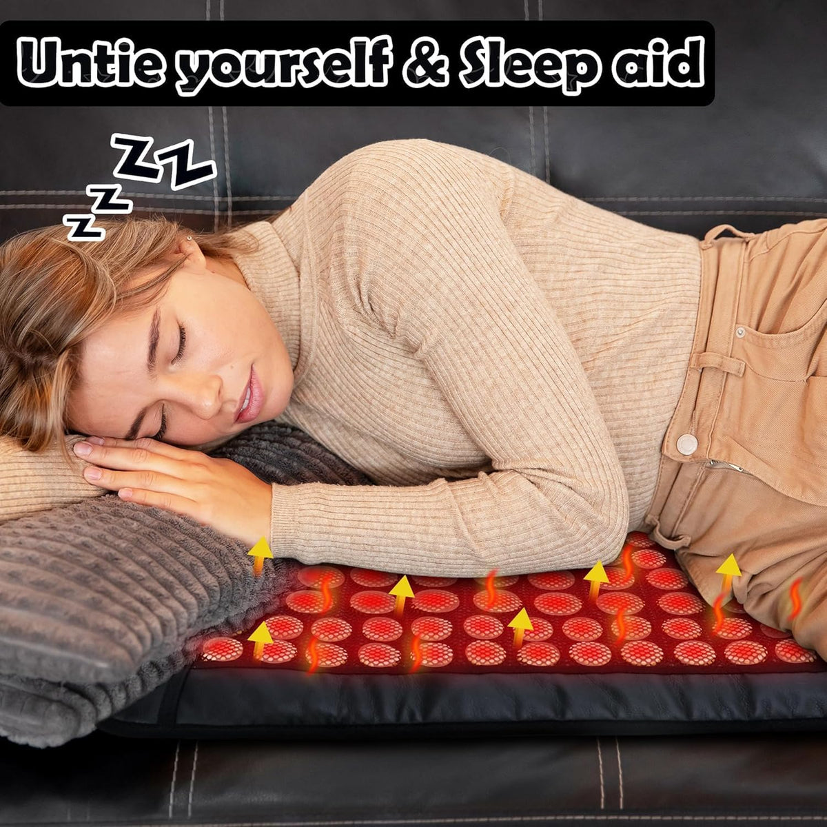 iReliev Far Infrared Jade and Tourmaline Heating Pad, 23.5 x 16 inches, showing the soft fabric surface and control panel.