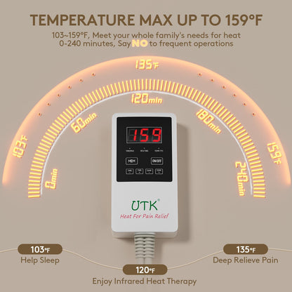 iReliev Far Infrared Jade and Tourmaline Heating Pad showing 23.5 x 16-inch natural jade and tourmaline materials with control panel