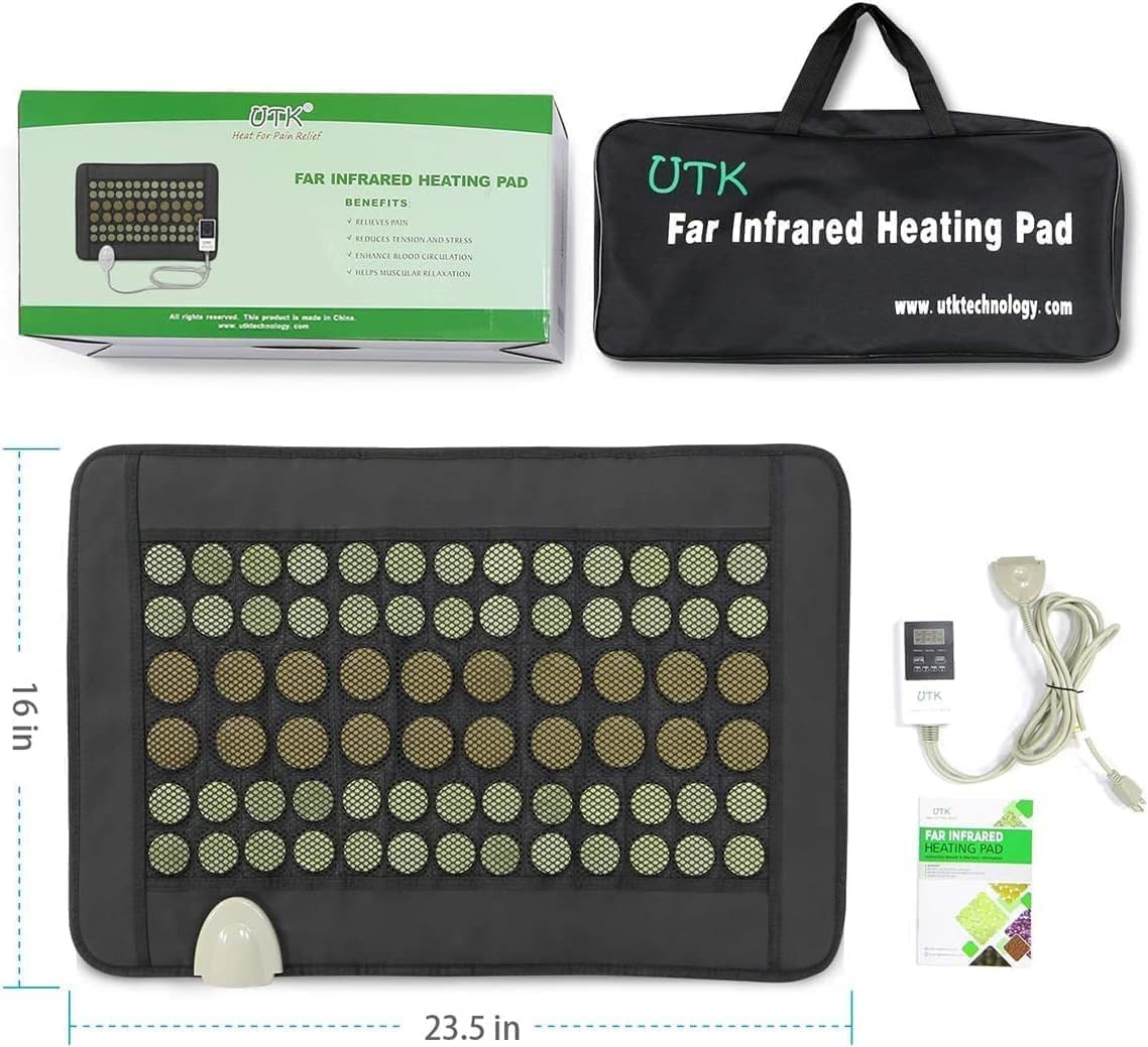 iReliev far infrared heating pad with natural jade and tourmaline, 23.5 x 16 inches, designed for soothing warmth and pain relief.