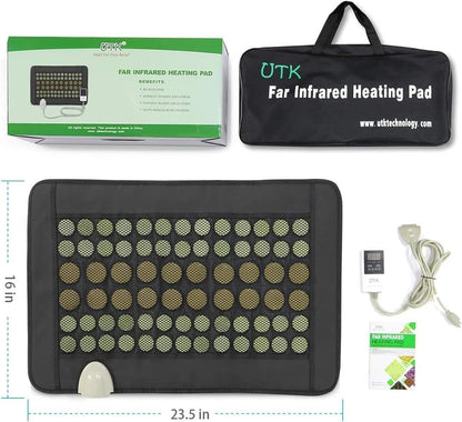 iReliev far infrared heating pad with natural jade and tourmaline, 23.5 x 16 inches, designed for soothing warmth and pain relief.