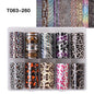 Set of 10 leopard print nail foil rolls by Blushimmer featuring snake skin and animal decal designs for nail art decoration.