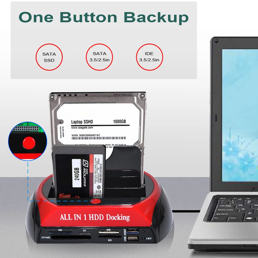 2 IDE 1 SATA USB2.0 Type C Dual External Hard Disk Drive 2.5 inch 3.5 inch Docking Station One Touch Backup OTB HUB Reader