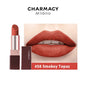 Blushimmer matte lipstick in natural matte red velvet shade, easy to wear, durable lip color for women’s beauty makeup.