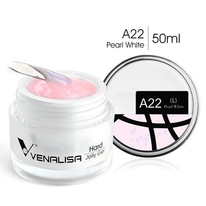 Clear natural color UV gel nail extension with builder and soak-off formula by Blushimmer, shown in 50ml jar.