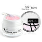 Clear natural color UV gel nail extension with builder and soak-off formula by Blushimmer, shown in 50ml jar.