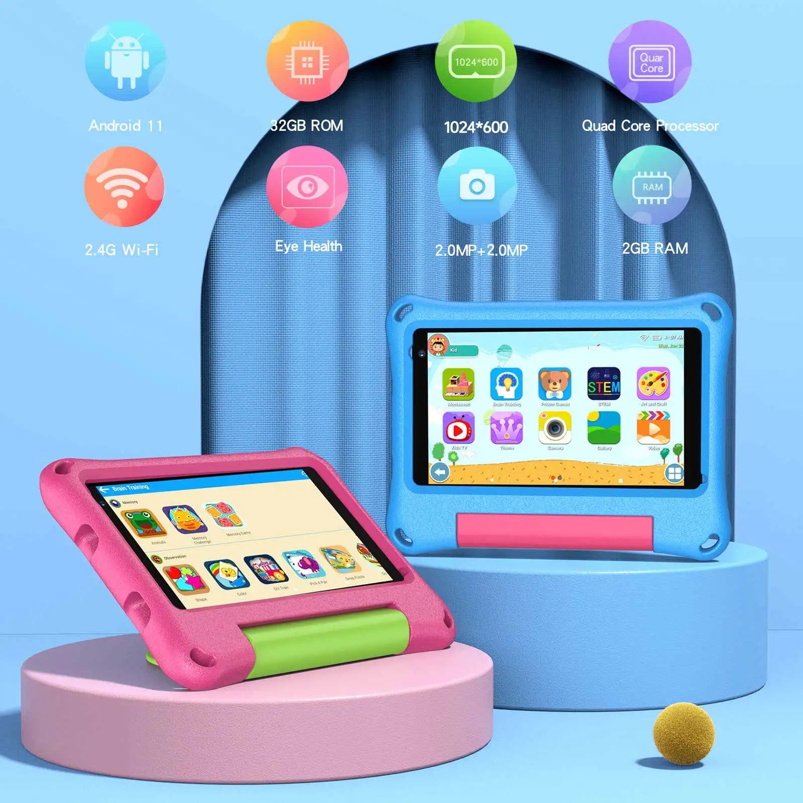 M7K 7 Inch 4GB+ 32GB Kids Android 11 Tablets PC WiFi Education Games IPS Screen Tablet With Silicone Case Tablet Pc