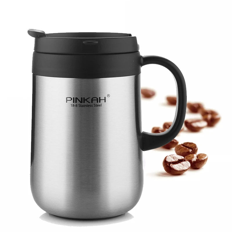 PINKAH 340&460ml Coffee Mug 304 Stainless Steel Thermos Mugs With Handle With Lid Insulated Tea mug Vacuum Cup Office Thermos