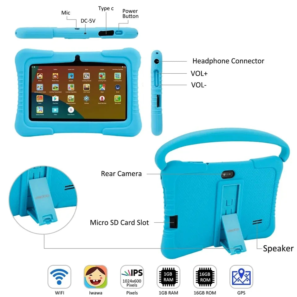 2025 New 7 Inch Rugged Tablet Parental Control App Kid Educational france tablet pc Android 10 With Silicone Case