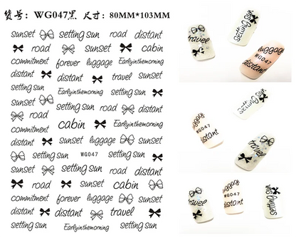 Black Old English font nail art stickers featuring alphabet letter transfers for gothic and gothic-inspired nail decoration.