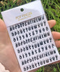 Black Gothic Nail Art Stickers with Old English Letters by Blushimmer, decorative alphabet transfer stickers for nail design.