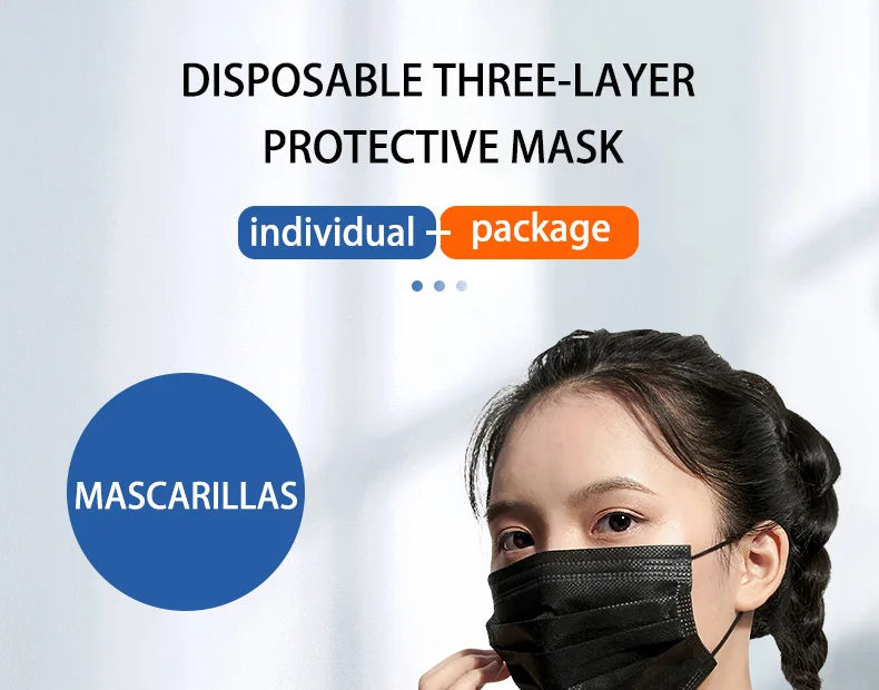 10-500Pcs Adults Mask Disposable individual Separate Package masque noir Anti-dust 3 Layer Ply Filter Black Mouth Face mask
