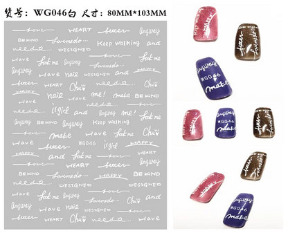 Black Gothic letter nail art stickers by Blushimmer featuring Old English font for decorative nail designs.