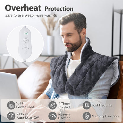 iReliev weighted heating pad for neck and shoulders, featuring soft fabric and adjustable warmth for soothing relief.