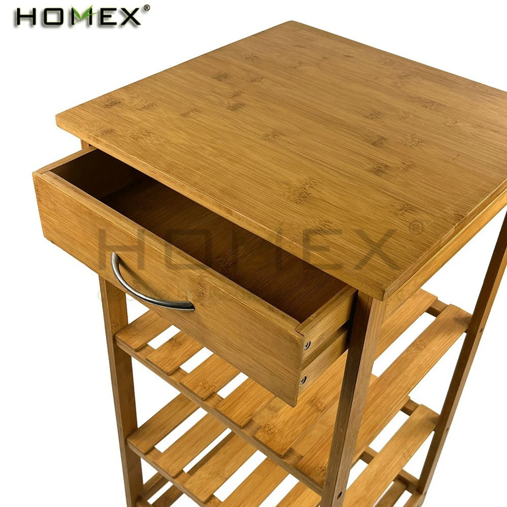 Bamboo Kitchen Trolley Kitchen Serving Cart, Rolling Utility Storage Organizer Cart/Homex_BSCI Factory