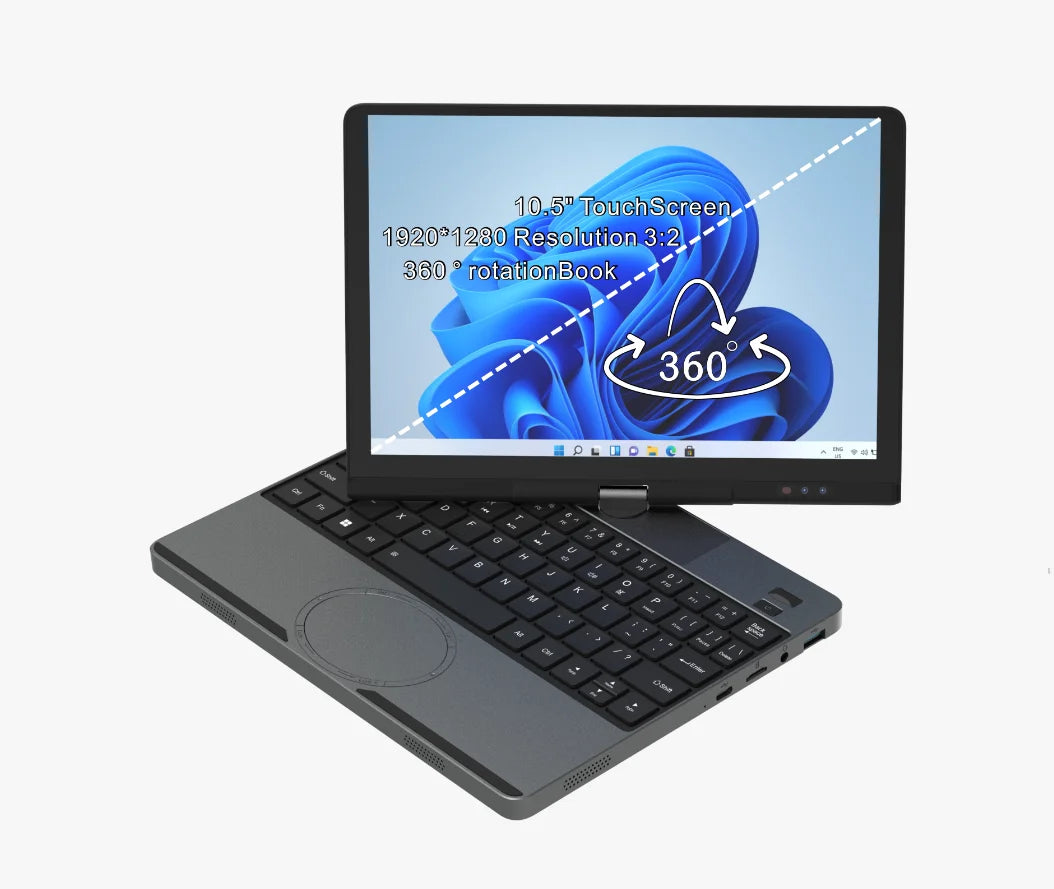 Portable Laptop  10.5 Inch 360 Degree Rotation Laptop Win11 Pro Intel N150 Lightweight Mini Portable Laptop Face Recognition