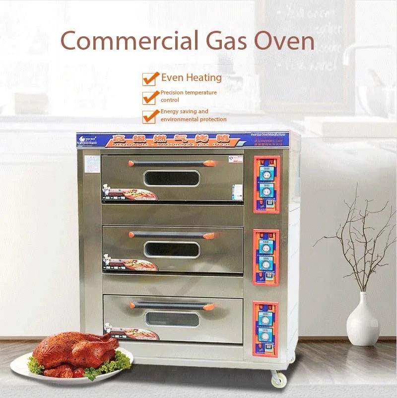 Applicable to the Catering Industry 3 Deck 6 Trays Commercial Baking Oven Bread Cake Deck Oven Gas Use