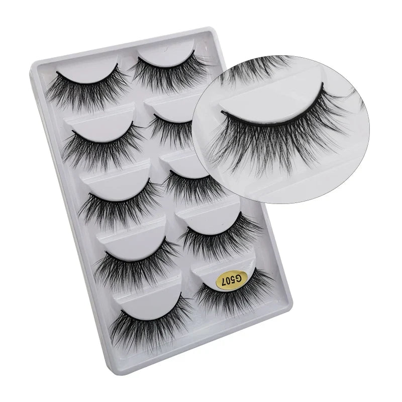 5 Pairs Multipack 3D Mink Lashes False Eyelashes Handmade Wispy Fluffy Long Lashes Natural Eye Makeup Tools Eye Lashes G806