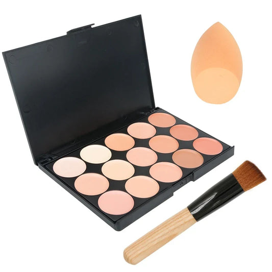 Blushimmer 15-color face concealer and contour palette with professional makeup foundation and camouflage cream shades.