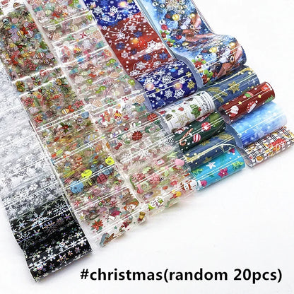 Blushimmer Halloween and Christmas nail art decals featuring gradient transfer paper, floral, stripe, and floral designs for manicure decoration.