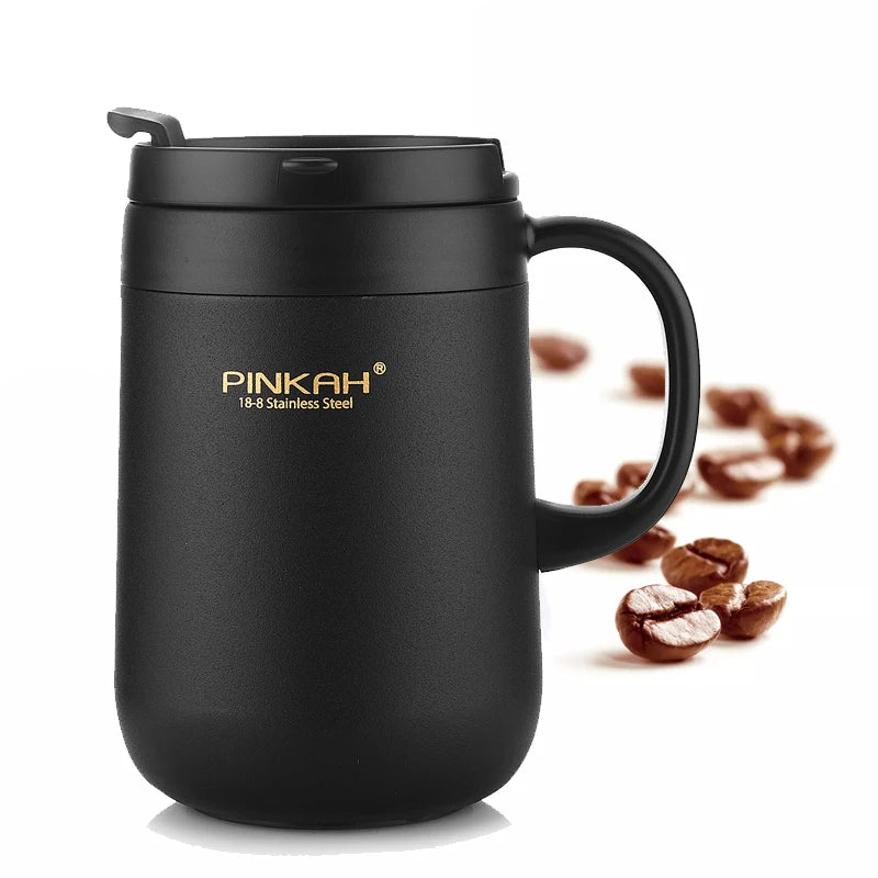 PINKAH 340&460ml Coffee Mug 304 Stainless Steel Thermos Mugs With Handle With Lid Insulated Tea mug Vacuum Cup Office Thermos