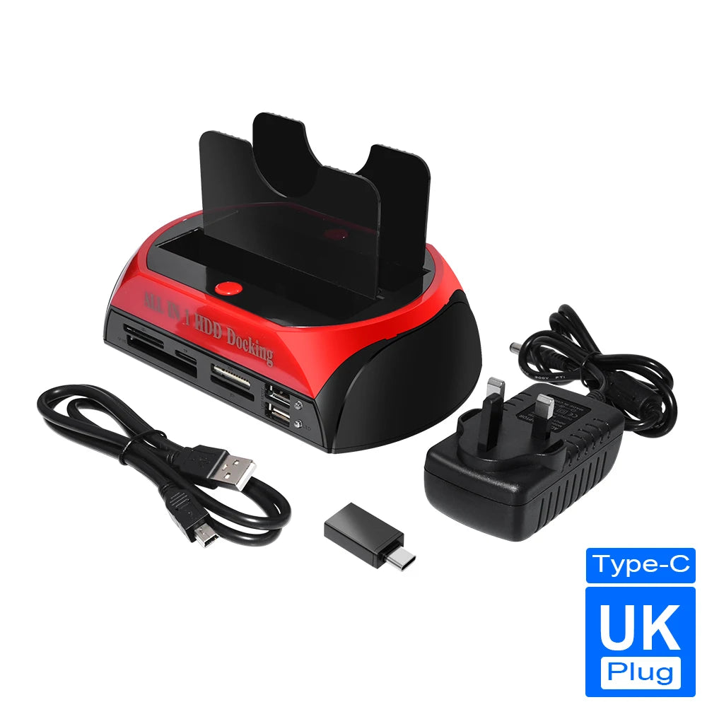 2 IDE 1 SATA USB2.0 Type C Dual External Hard Disk Drive 2.5 inch 3.5 inch Docking Station One Touch Backup OTB HUB Reader