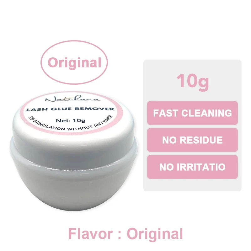 Blushimmer NATUHANA eyelash extension glue remover gel in a small container, gentle plant-based formula for lash adhesive removal.