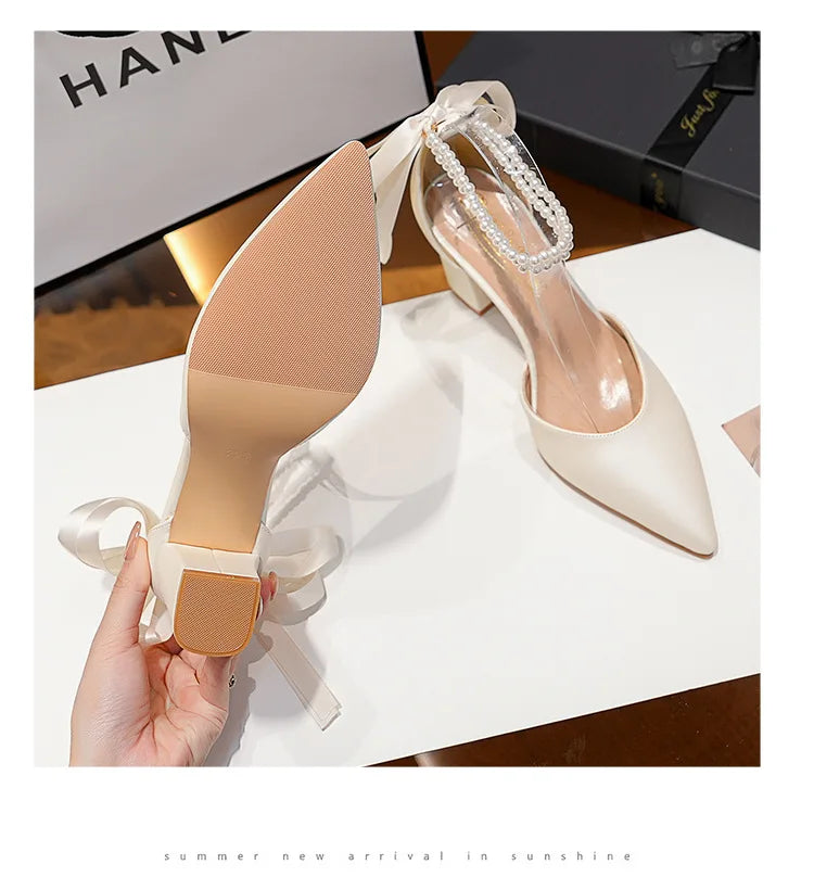 Women's Bridal Wedding High Heel Sandals White Thick Chunky Heel Hard-Wearing for Spring Autumn Summer 43