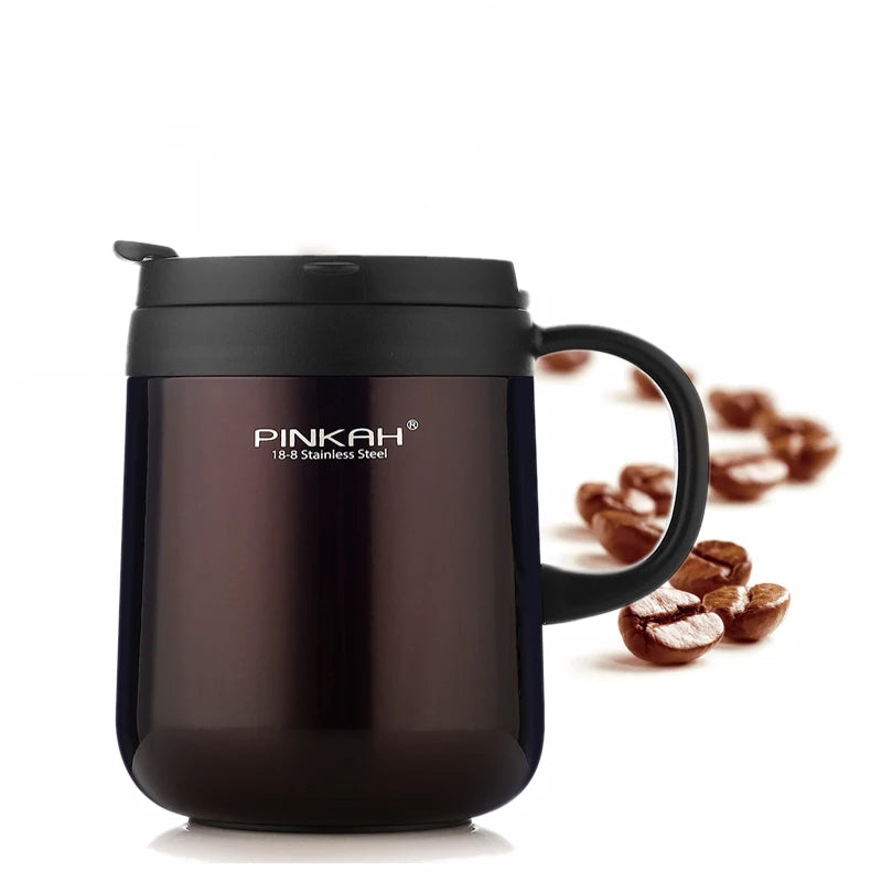PINKAH 340&460ml Coffee Mug 304 Stainless Steel Thermos Mugs With Handle With Lid Insulated Tea mug Vacuum Cup Office Thermos