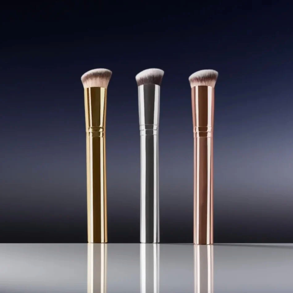 Custom Logo Professional Foundation Brush Angle Flat Top Makeup Brush Synthetic Hair Aluminum Handle Wholesale OEM
