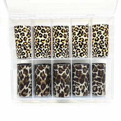 Blushimmer leopard print nail foils and animal sticker set with snake skin design for stylish nail art and manicure decoration.