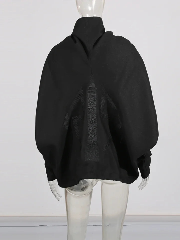 TWOTWINSTYLE Chic Splicing Personalized Zippers Trench Women Breathable Lapel Collar Long Sleeve Loose Coat Fashion