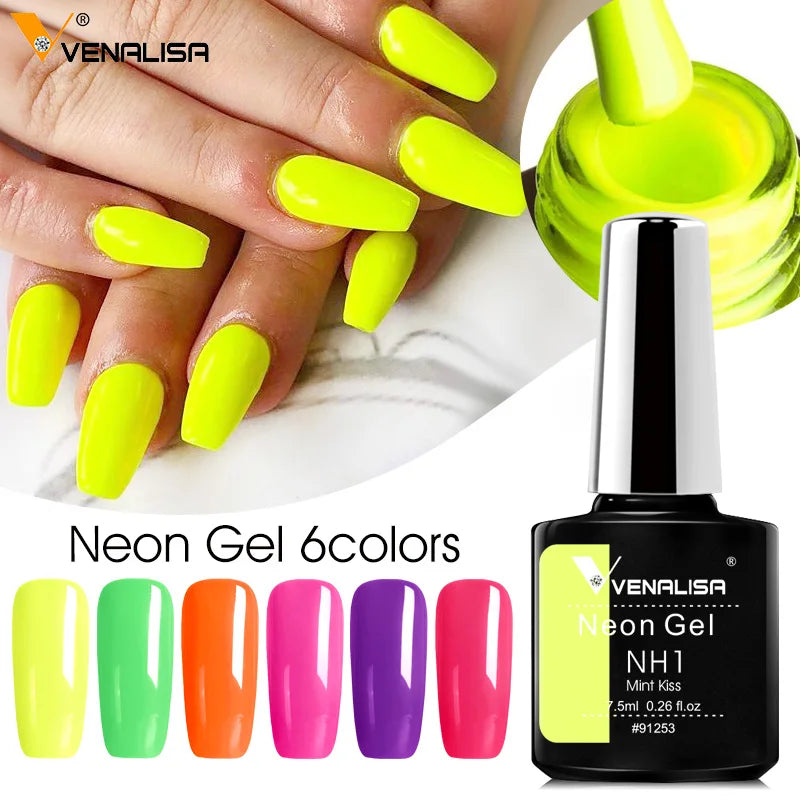 Bright neon pink gel nail polish by Blushimmer, showing a glossy, vibrant finish perfect for summer nail art and UV LED curing.