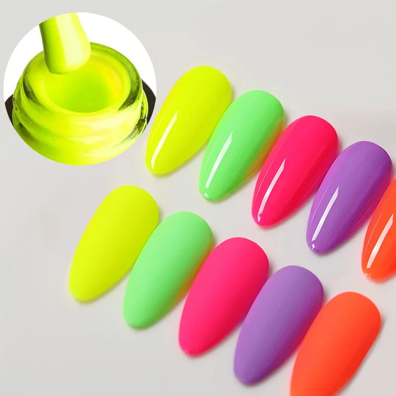 Bright neon pink gel nail polish by Blushimmer, showcasing vibrant, fluorescent UV and LED soak-off nail art for summer styles.