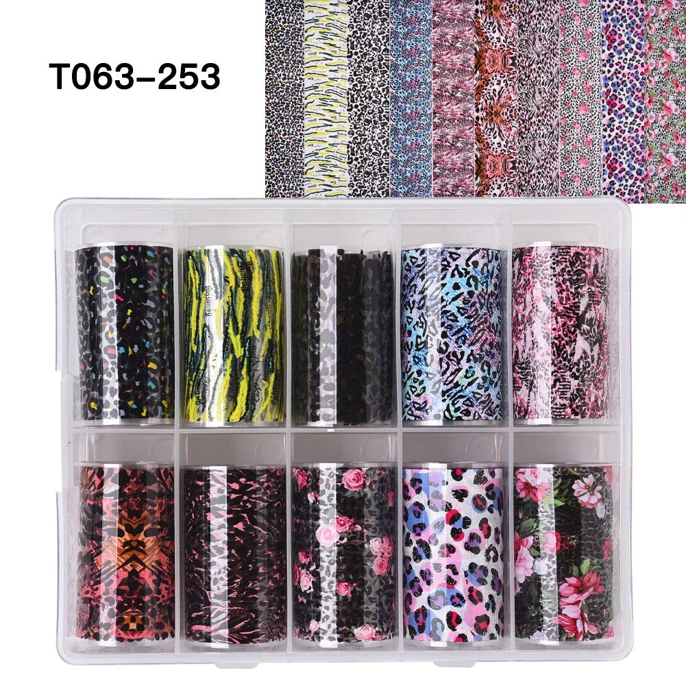 Blushimmer leopard print nail foils transfer paper with snake skin design for animal nail art and manicure decoration.