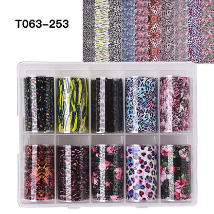 Blushimmer leopard print nail foils transfer paper with snake skin design for animal nail art and manicure decoration.