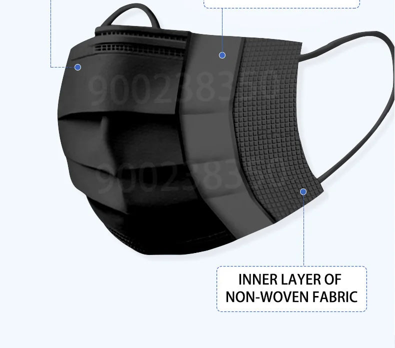 10-500Pcs Adults Mask Disposable individual Separate Package masque noir Anti-dust 3 Layer Ply Filter Black Mouth Face mask