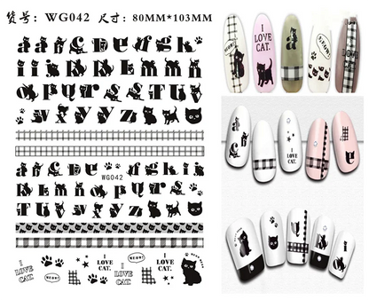 Black Old English font nail art stickers featuring alphabet letter transfers for gothic and gothic-inspired nail decoration.