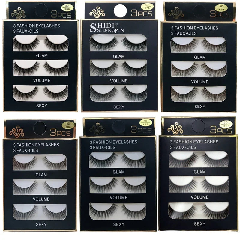 SHIDISHANGPIN 3 pairs 27 styles 3D Faux Mink Hair Soft False Eyelashes Fluffy Wispy Thick Fake Lash Handmade Eyelash Eye Makeup