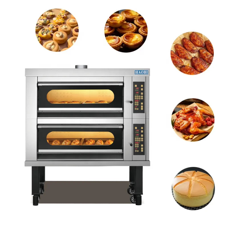 YuMai HB-204B Commercial Electric Bakery Oven Two Decks/Four Trays Adjustable Thermostat Drop-Down Door for Manufacturing Plant