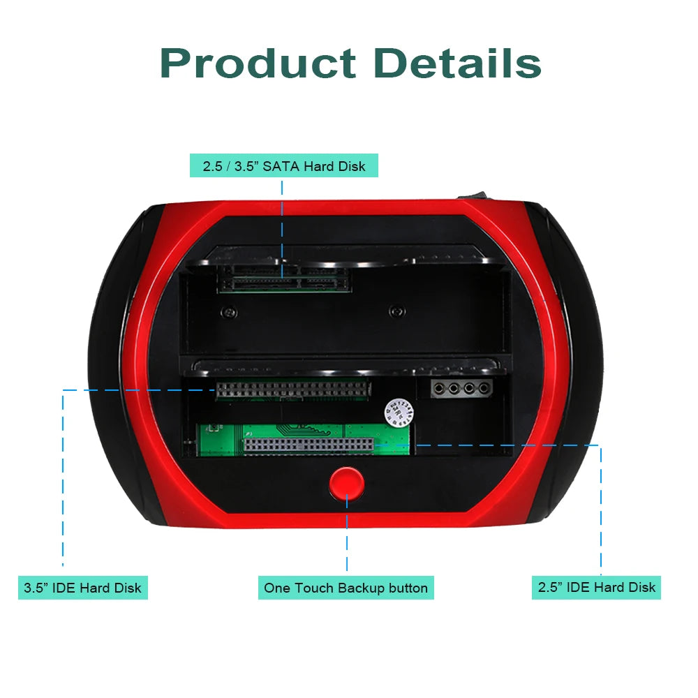 2 IDE 1 SATA USB2.0 Type C Dual External Hard Disk Drive 2.5 inch 3.5 inch Docking Station One Touch Backup OTB HUB Reader