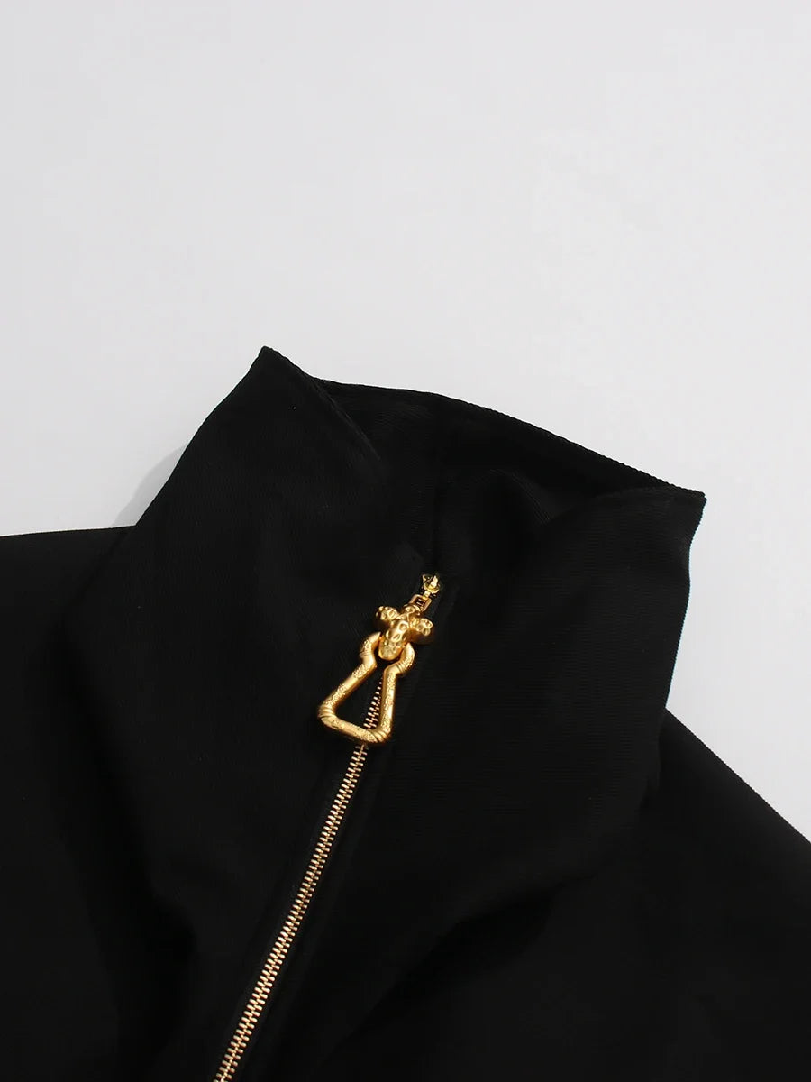 TWOTWINSTYLE Chic Splicing Personalized Zippers Trench Women Breathable Lapel Collar Long Sleeve Loose Coat Fashion