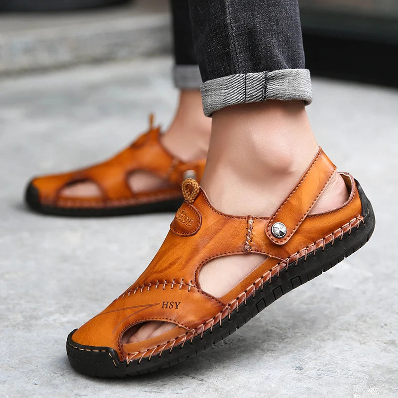 Hot Spring and Summer Large Pu Black Brown Men's Sandals