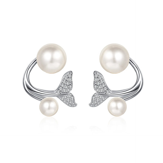 High Quality S925 Silver Mermaid Tail Two Ways to Wear Freshwater Pearl Moissanite Earrings for Women Party Birthday Gift
