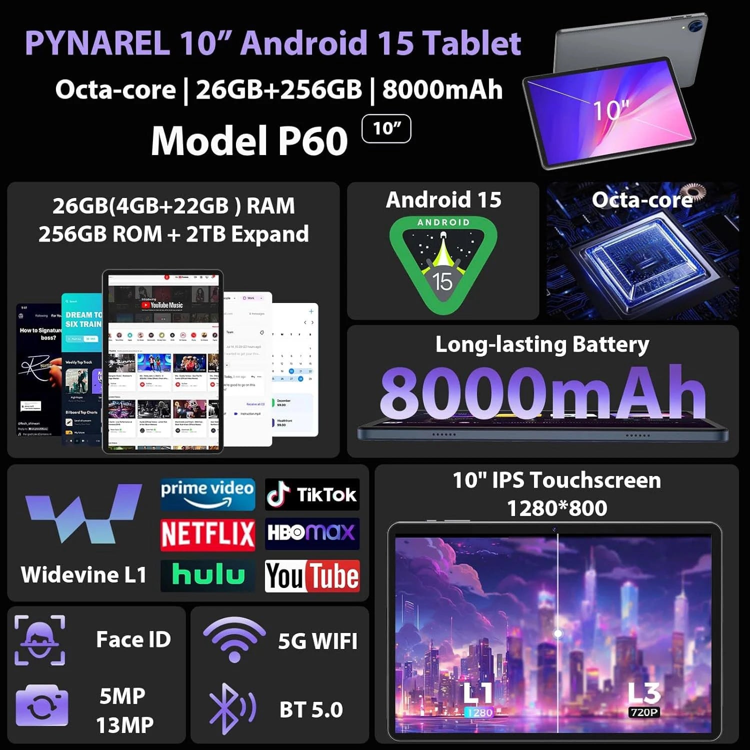 Cheap Wholesale Customizable Brand Android 15 10.1" Tablet MTK Octa Core 12GB RAM 256GB ROM Wi-Fi Dual-SIM New Tablet PC